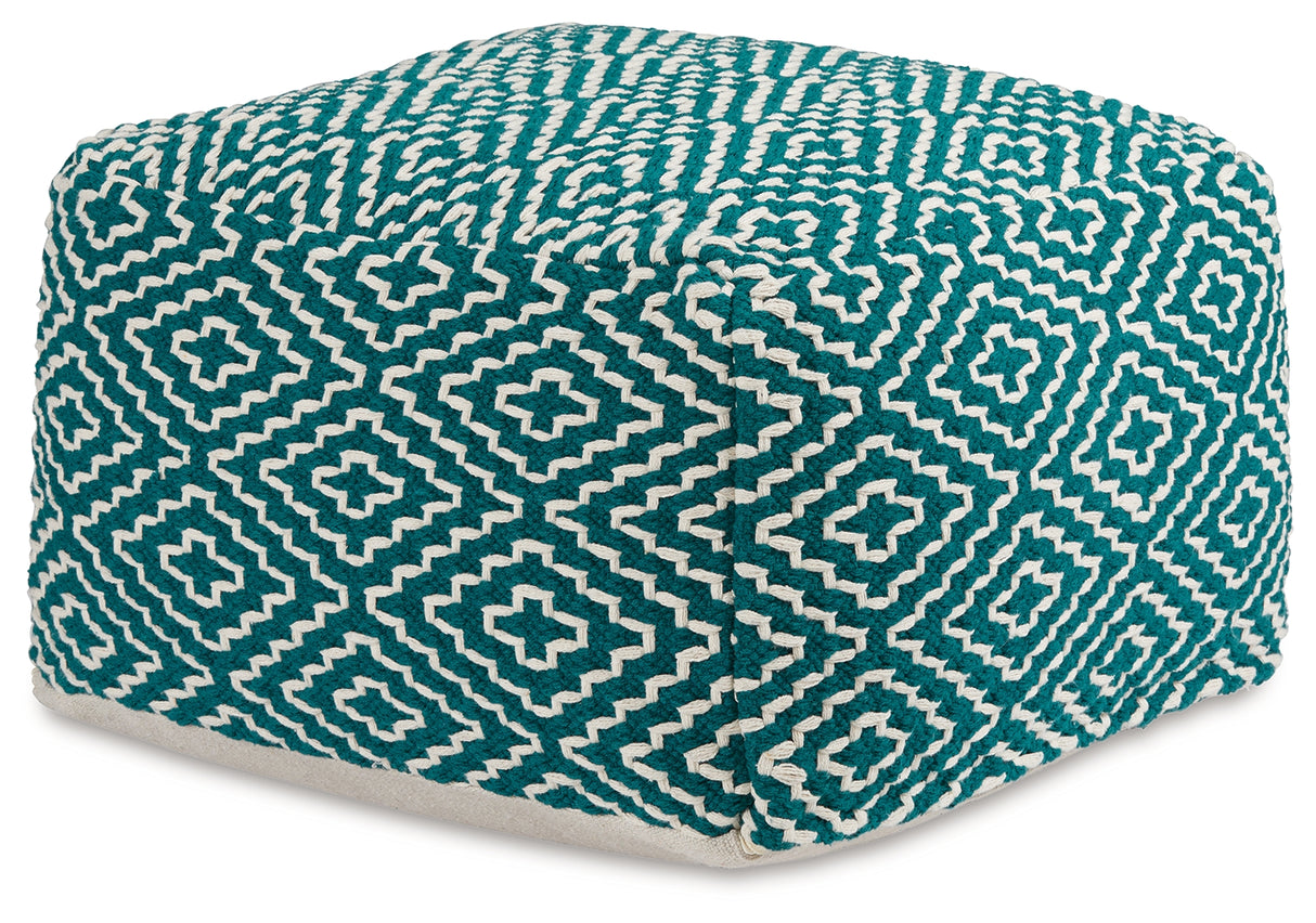 Brynnsen Teal/Ivory Pouf from Ashley - Luna Furniture