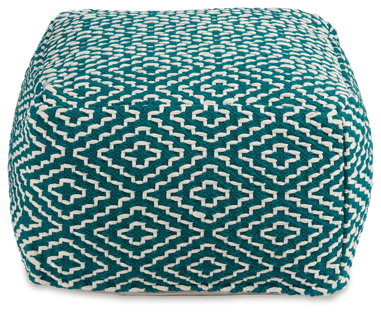 Brynnsen Teal/Ivory Pouf from Ashley - Luna Furniture
