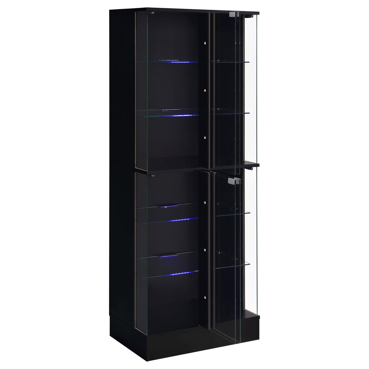 Cabra Black High Gloss Display Case Curio Cabinet with Glass Shelves and LED Lighting from Coaster - Luna Furniture