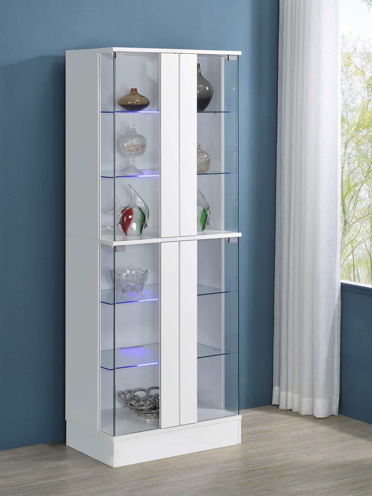Cabra White High Gloss Display Case Curio Cabinet with Glass Shelves and LED Lighting from Coaster - Luna Furniture