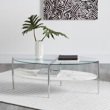 Cadee Round Glass Top Coffee Table White and Chrome - 723278 - Luna Furniture