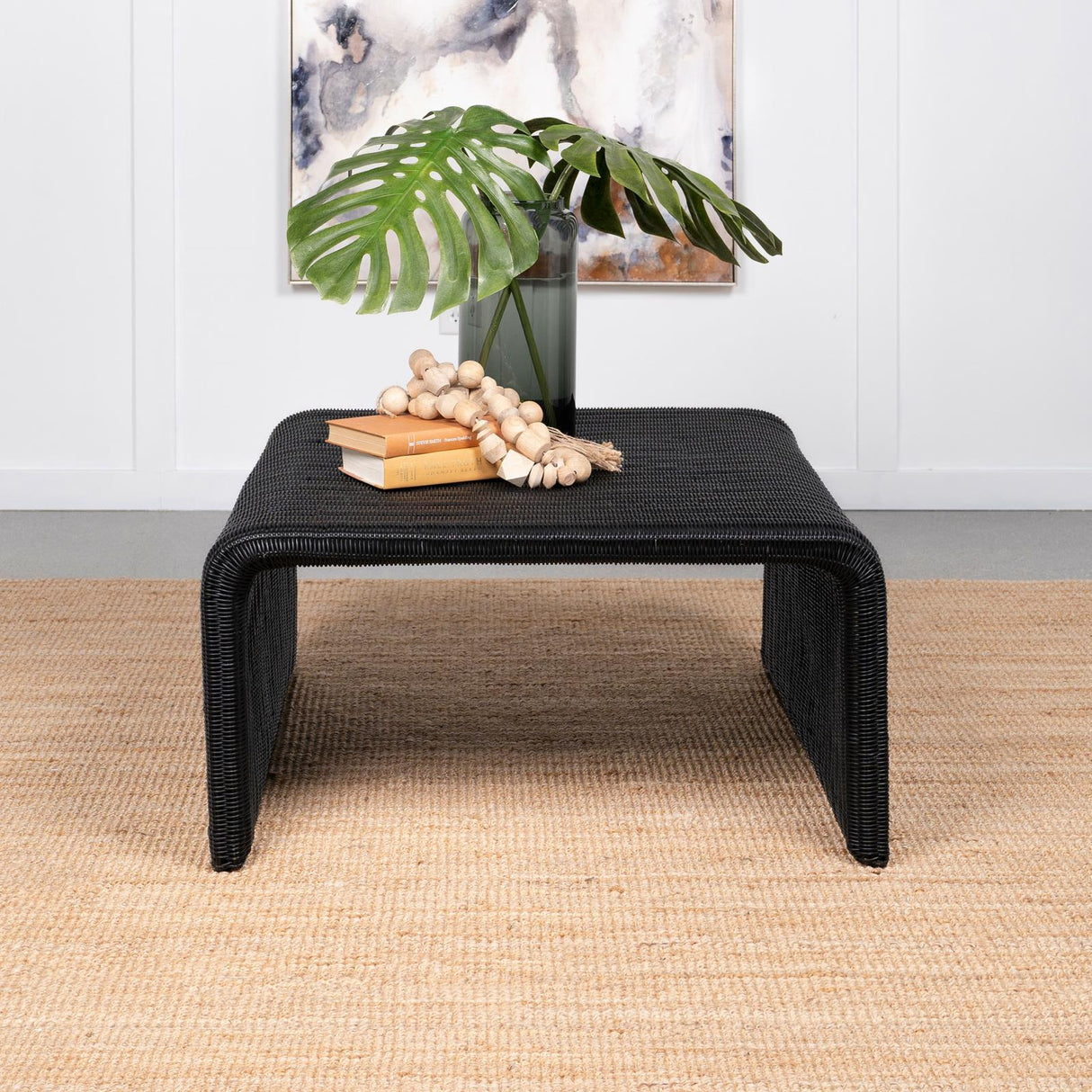 Cahya Black Woven Rattan Sqaure Coffee Table from Coaster - Luna Furniture