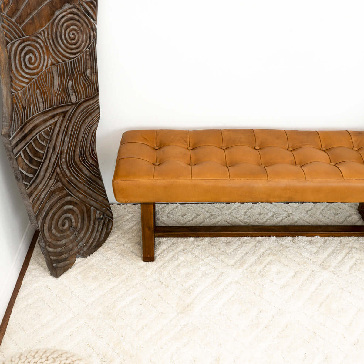 Cameron Tan Leather Bench from Midinmod - Luna Furniture