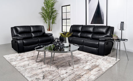 Camila 2-piece Upholstered Motion Reclining Sofa Set Black - 610244-S2 - Luna Furniture