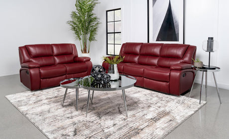 Camila 2-piece Upholstered Reclining Sofa Set Red Faux Leather - 610241-S2 - Luna Furniture