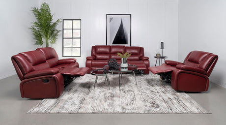 Camila 3-piece Upholstered Reclining Sofa Set Red Faux Leather - 610241-S3 - Luna Furniture