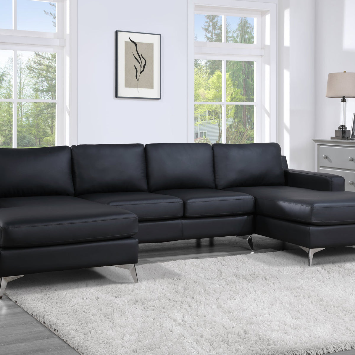 Candace Black Double Chaise Sectional Luna Furniture