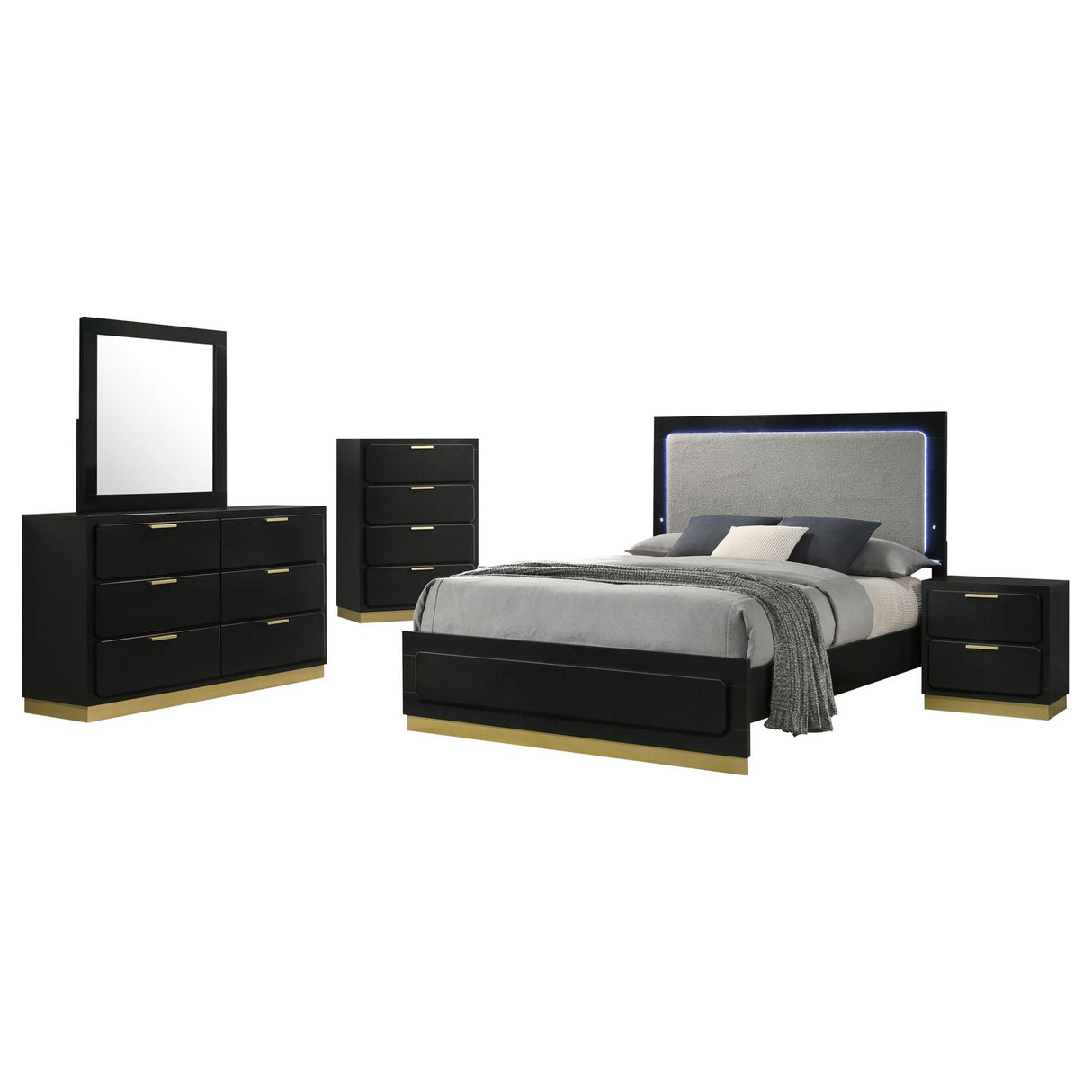 Caraway Black and Gray 5-Piece Eastern King Bedroom Set with LED Headboard from Coaster - Luna Furniture