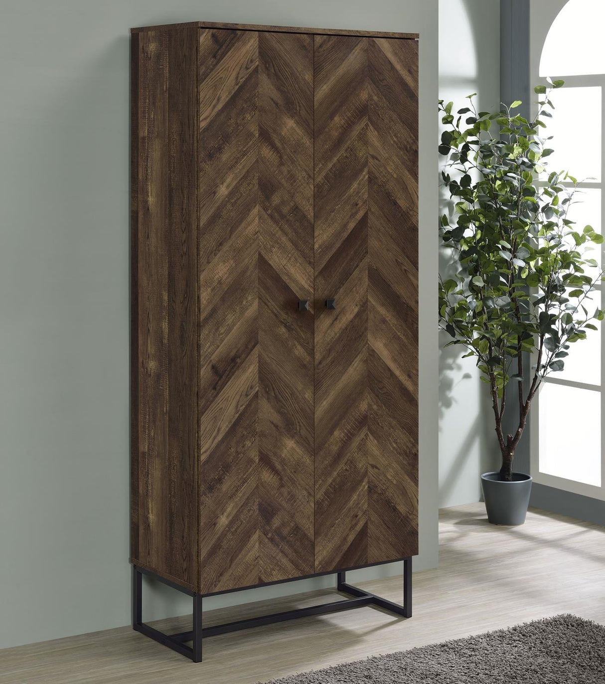 Carolyn Rustic Oak and Gunmetal 2-Door Accent Cabinet from Coaster - Luna Furniture