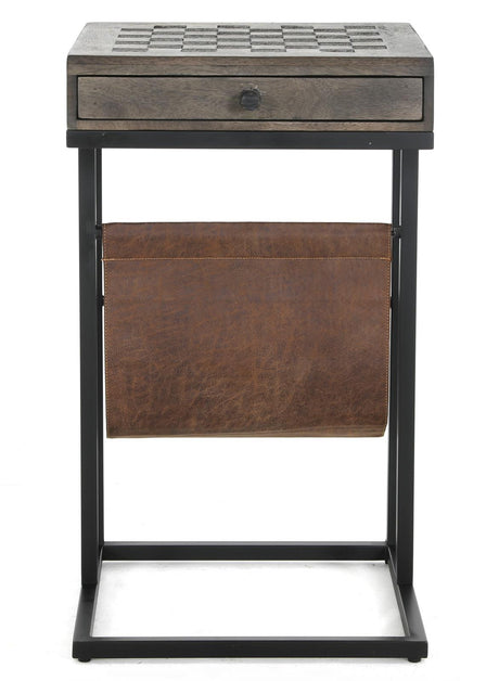 Chessie 1-drawer Square Side Table With Leather Sling Tobacco and Black - 936135 - Luna Furniture