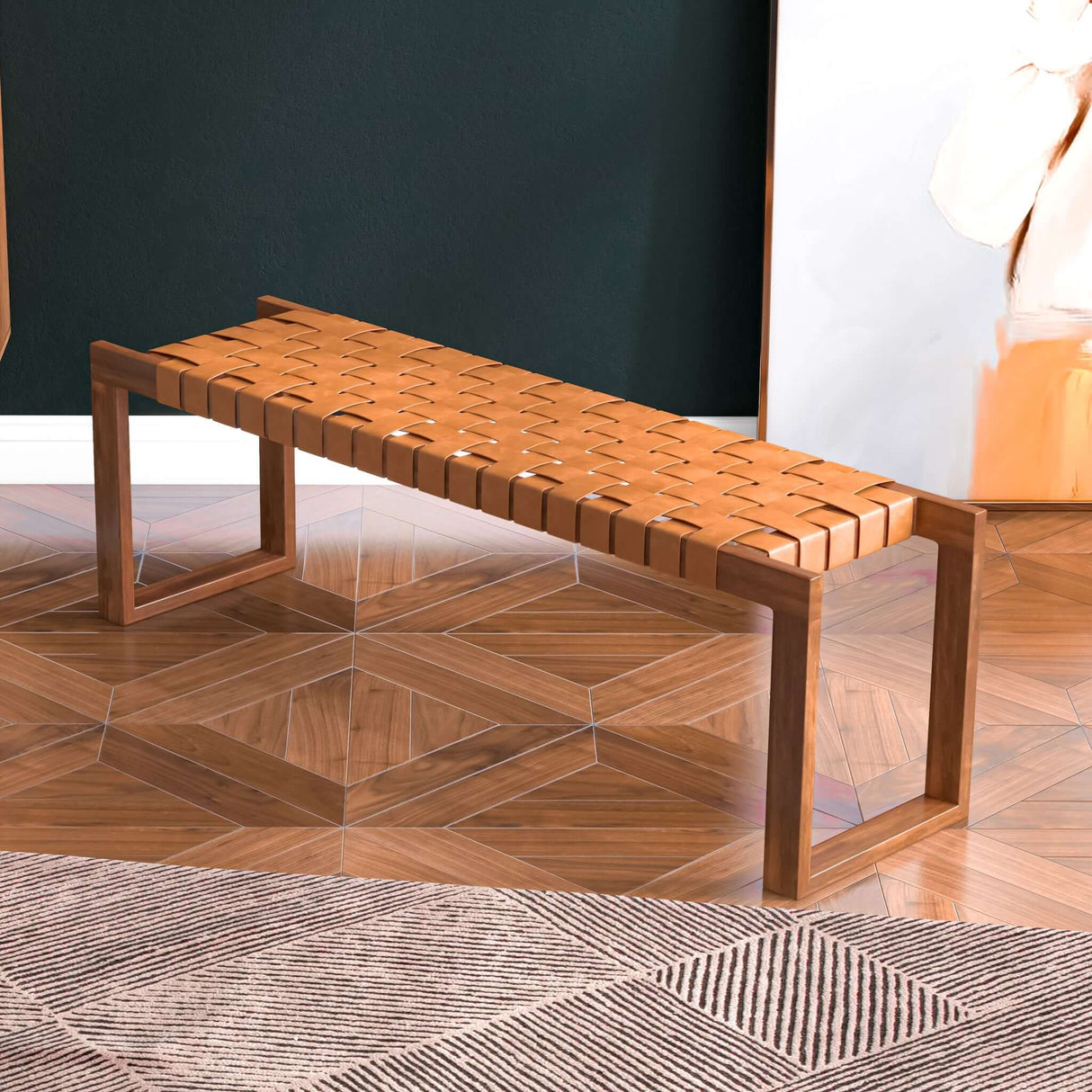 Christina Tan Leather Bench from Midinmod - Luna Furniture