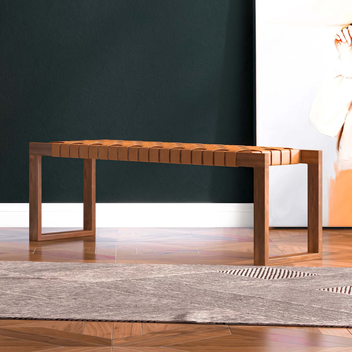 Christina Tan Leather Bench from Midinmod - Luna Furniture