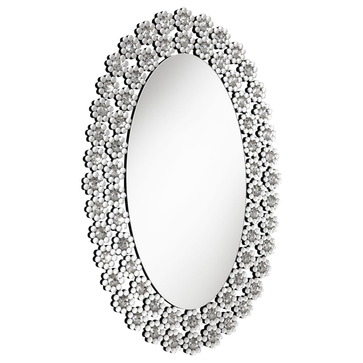 Colleen Oval Wall Mirror with Faux Crystal Blossoms from Coaster - Luna Furniture