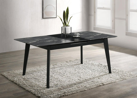 Crestmont Rectangular Dining Table with Faux Marble Top and 16" Self-Storing Extension Leaf Grey - 121251 - Luna Furniture