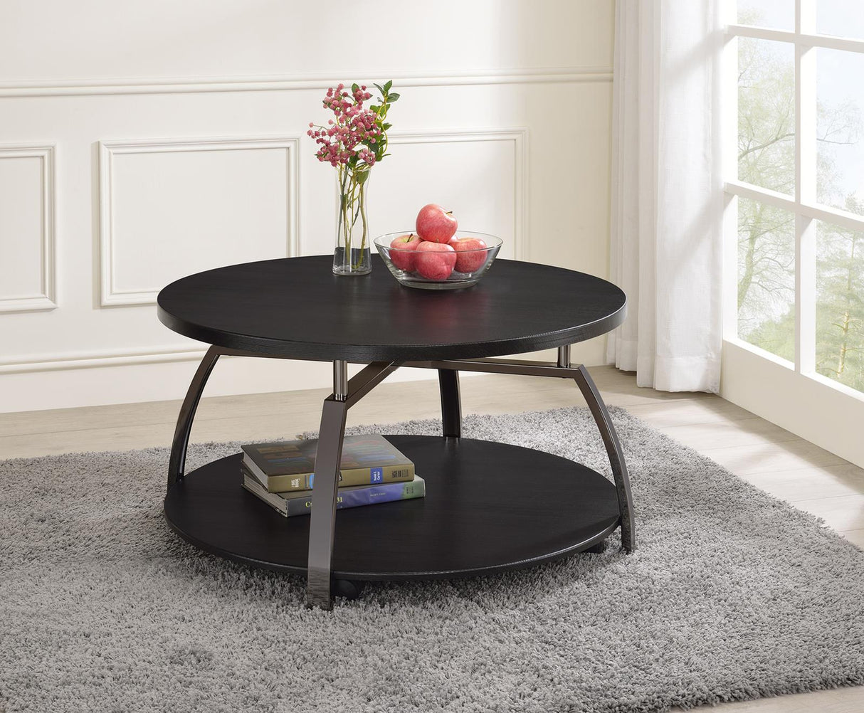 Dacre Dark Gray and Black Nickel Round Coffee Table from Coaster - Luna Furniture