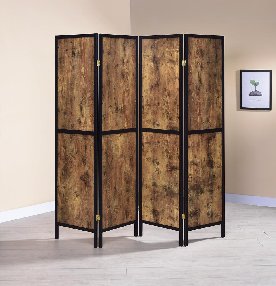 Deepika Antique Nutmeg and Black 4-Panel Folding Screen from Coaster - Luna Furniture