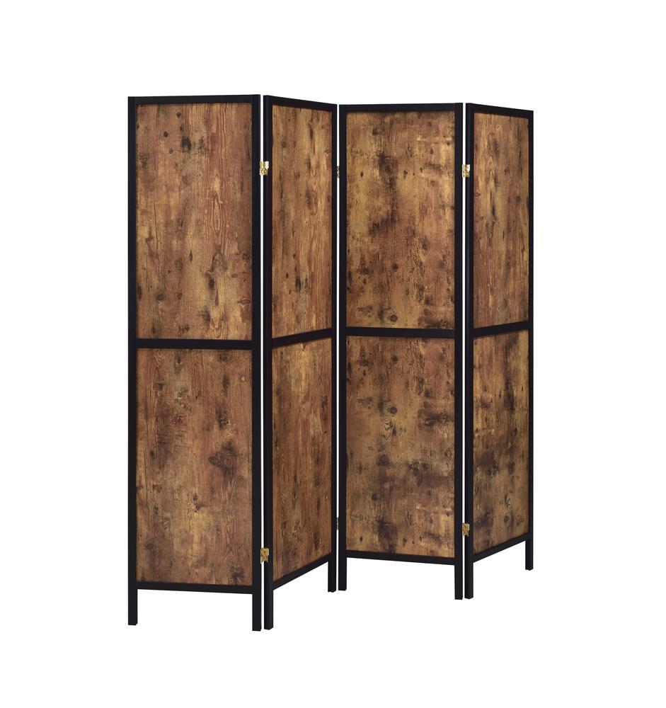 Deepika Antique Nutmeg and Black 4-Panel Folding Screen from Coaster - Luna Furniture