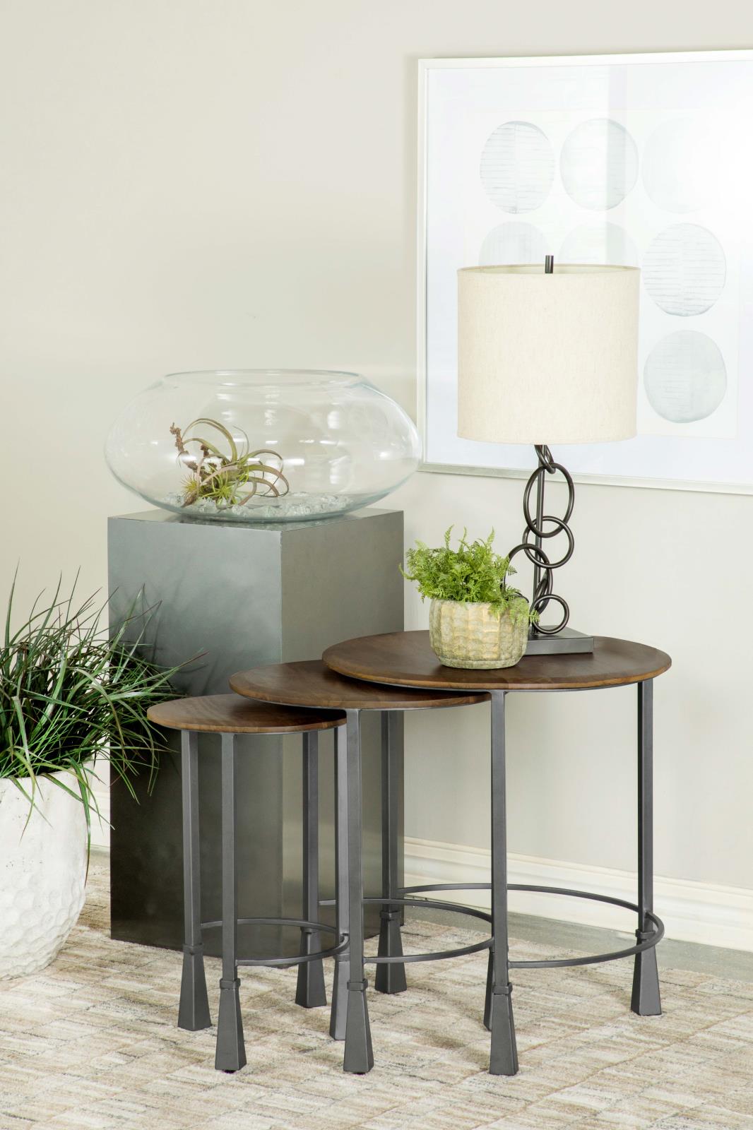 Deja Natural and Gunmetal 3-Piece Round Nesting Table from Coaster - Luna Furniture