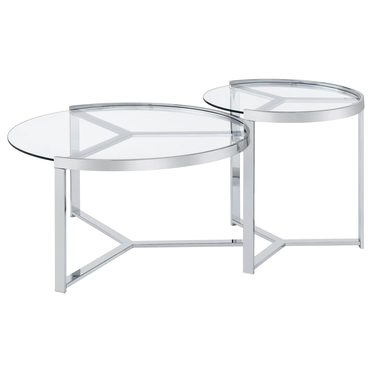 Delia Clear and Chrome 2-Piece Round Glass Top Nesting Coffee Table from Coaster - Luna Furniture