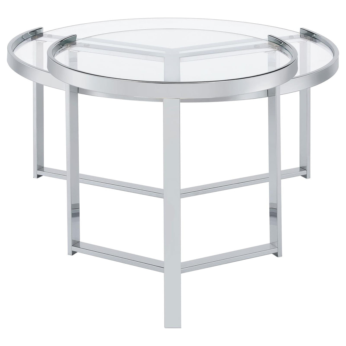 Delia Clear and Chrome 2-Piece Round Glass Top Nesting Coffee Table from Coaster - Luna Furniture
