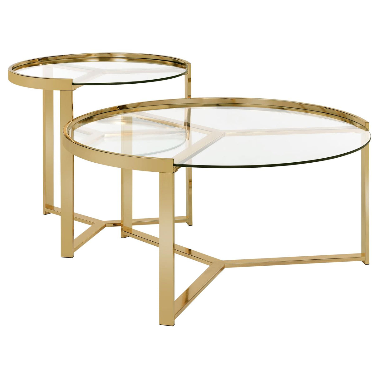 Delia Clear and Gold 2-Piece Round Nesting Table from Coaster - Luna Furniture