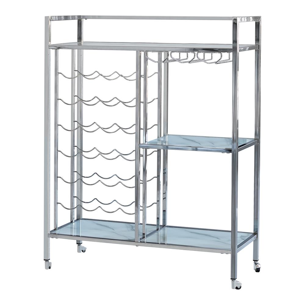 Derion Chrome Glass Shelf Serving Cart with Casters from Coaster - Luna Furniture