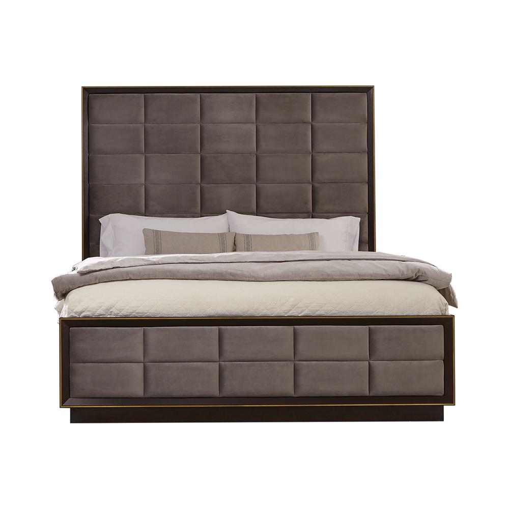 Durango Gray and Smoked Peppercorn Upholstered California King Bed from Coaster - Luna Furniture