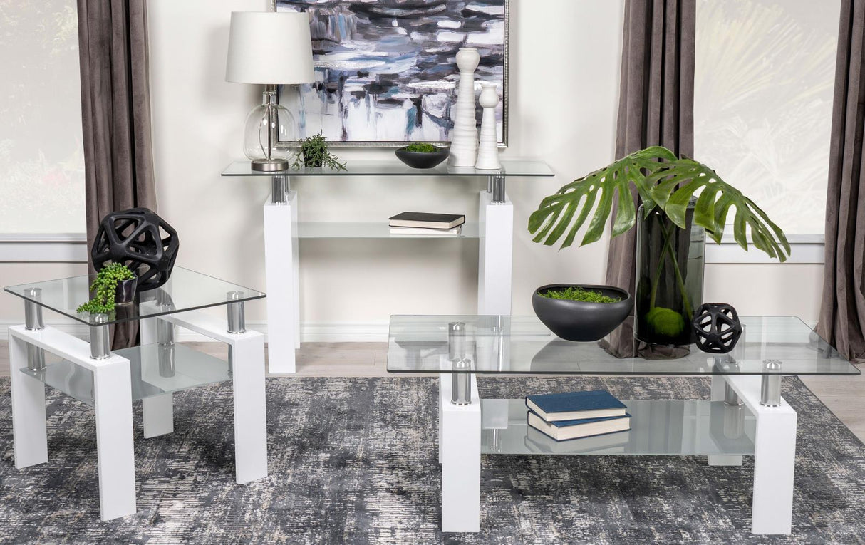 Dyer White Rectangular Glass Top Coffee Table With Shelf from Coaster - Luna Furniture