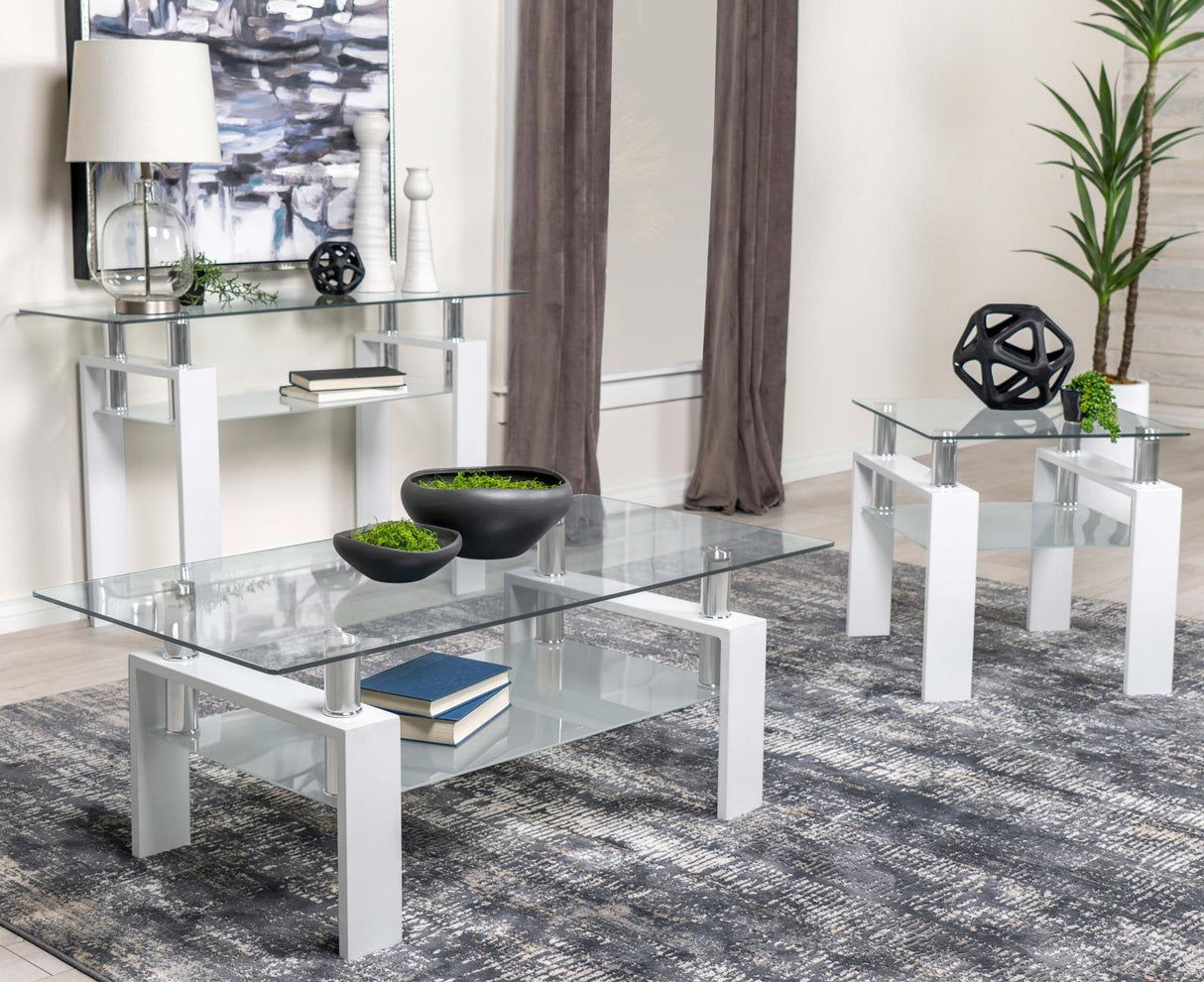 Dyer White Rectangular Glass Top Coffee Table With Shelf from Coaster - Luna Furniture