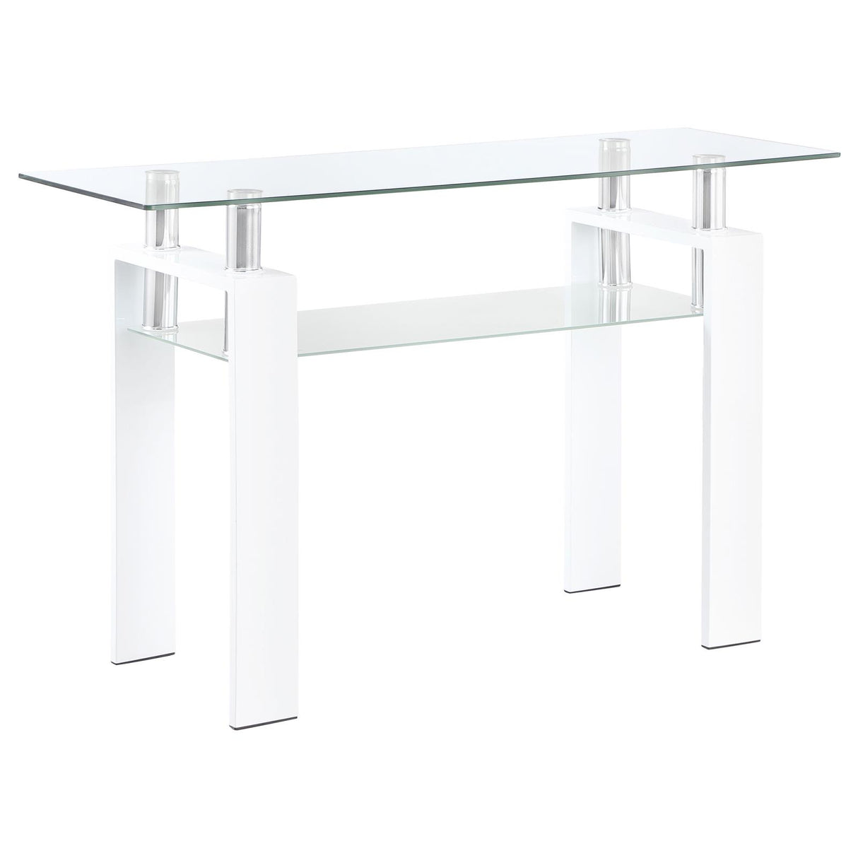 Dyer White Rectangular Glass Top Sofa Table with Shelf from Coaster - Luna Furniture