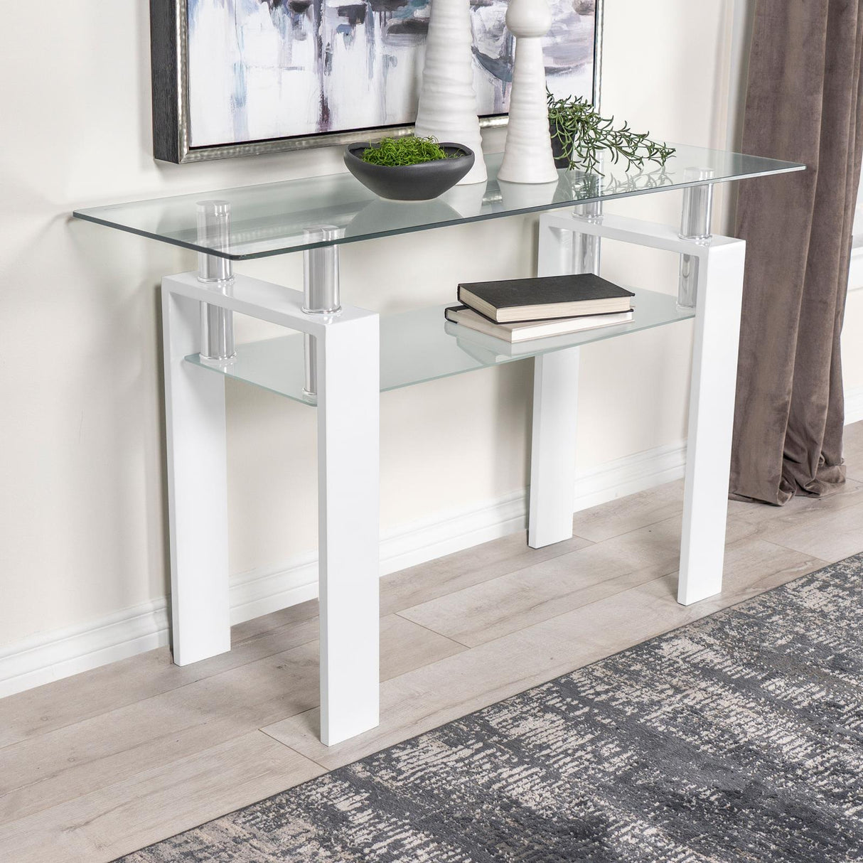 Dyer White Rectangular Glass Top Sofa Table with Shelf from Coaster - Luna Furniture