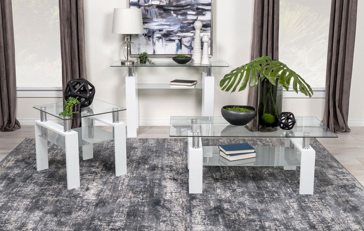 Dyer White Rectangular Glass Top Sofa Table with Shelf from Coaster - Luna Furniture