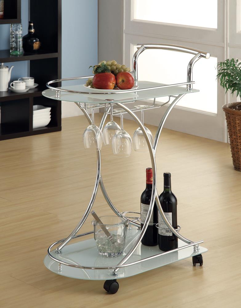 Elfman Chrome and White 2-shelve Serving Cart from Coaster - Luna Furniture