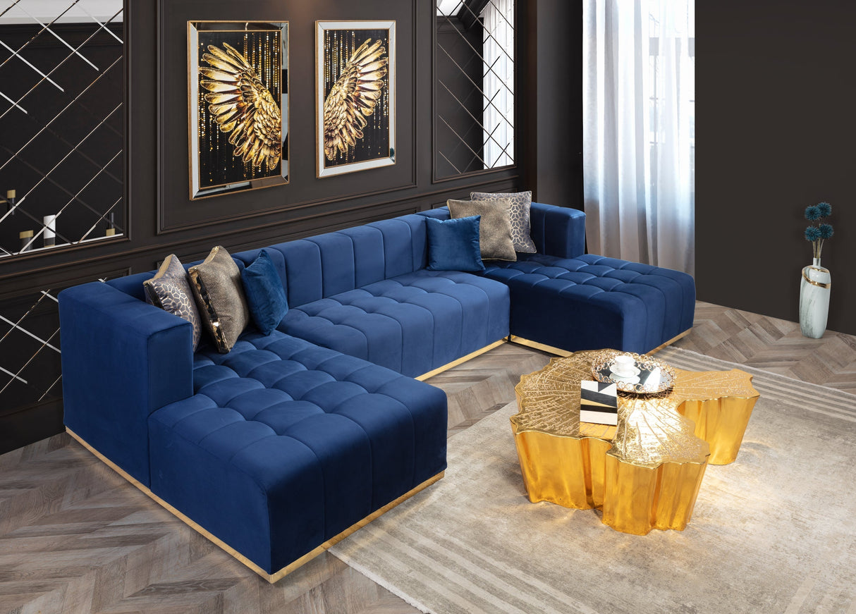 Elisha Navy Velvet Double Chaise Sectional - ELISHANAVY-SEC - Luna Furniture