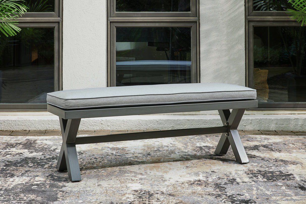 Elite Park Gray Outdoor Bench with Cushion from Ashley - Luna Furniture