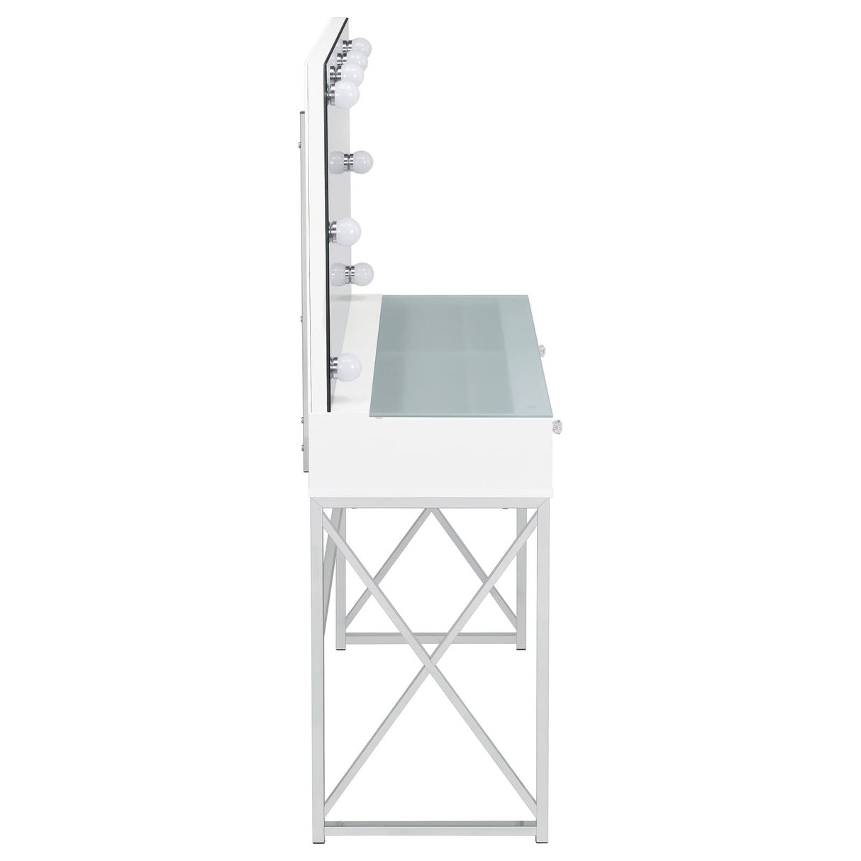 Eliza White and Chrome 2-Piece Vanity Set with Hollywood Lighting from Coaster - Luna Furniture