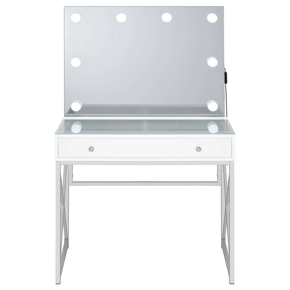 Eliza White and Chrome 2-Piece Vanity Set with Hollywood Lighting from Coaster - Luna Furniture