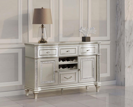 Evangeline 4-drawer Sideboard Server with Faux Diamond Trim Silver - 107555 - Luna Furniture