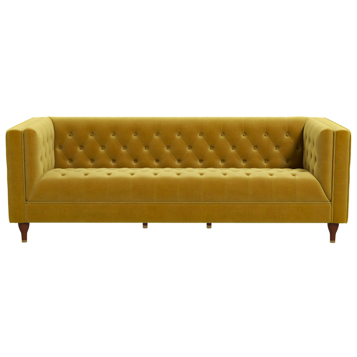 Evelyn Mid Century Modern Yellow Velvet Luxury Chesterfield Sofa Luna