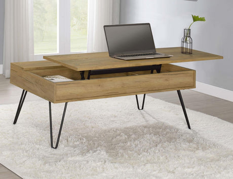 Fanning Lift Top Storage Coffee Table Golden Oak and Black - 723368 - Luna Furniture
