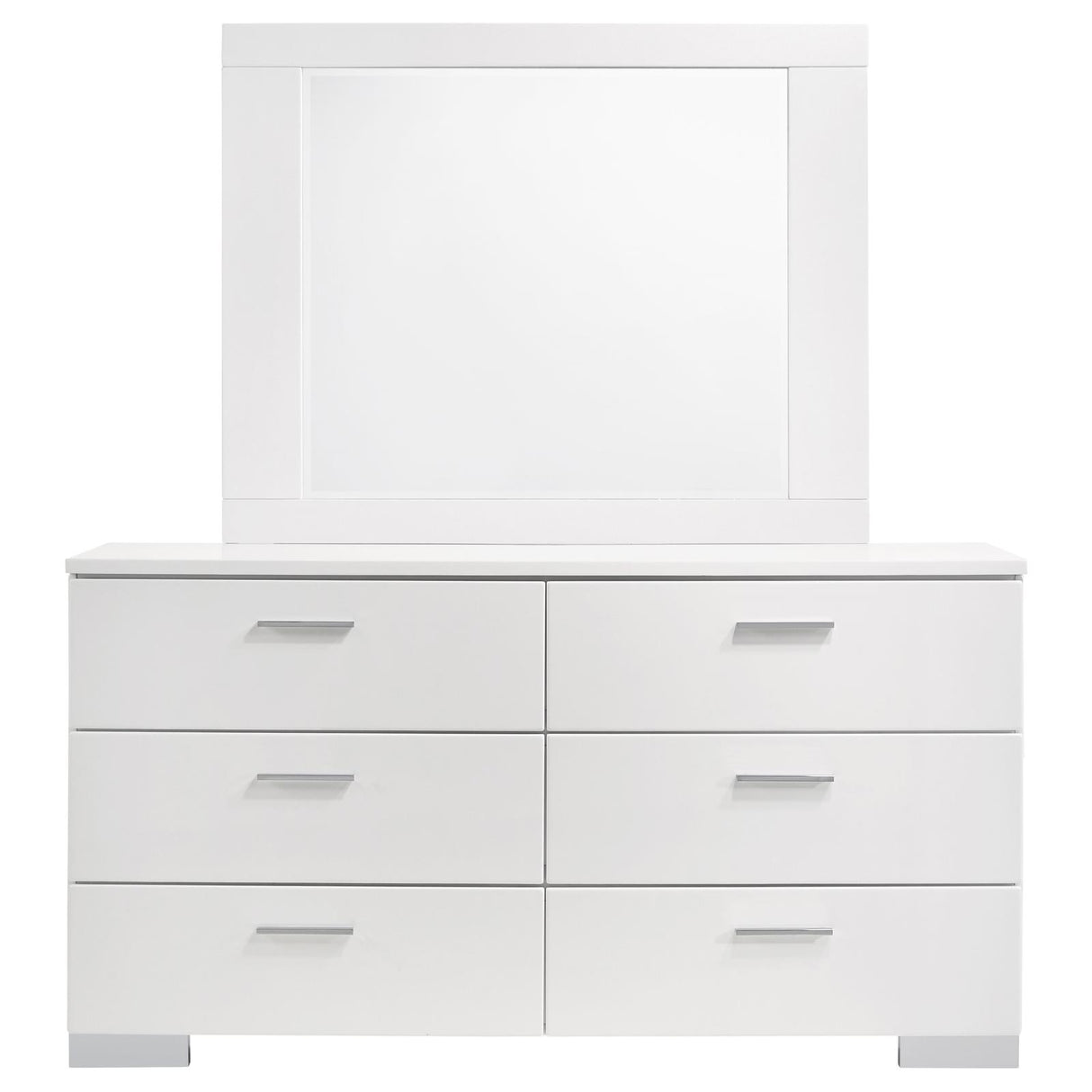 Felicity Glossy White 6-Drawer Dresser with Mirror from Coaster - Luna Furniture