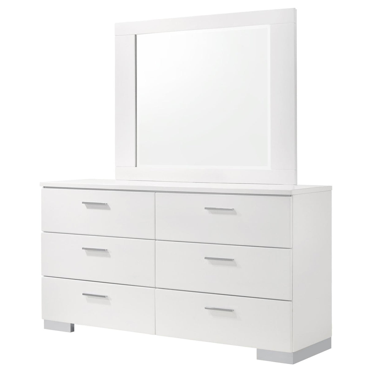 Felicity Glossy White 6-Drawer Dresser with Mirror from Coaster - Luna Furniture