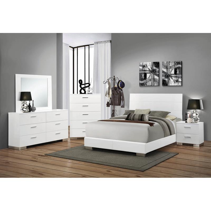 Felicity Glossy White 6-Piece California King Bedroom Set with LED Light Headboard from Coaster - Luna Furniture