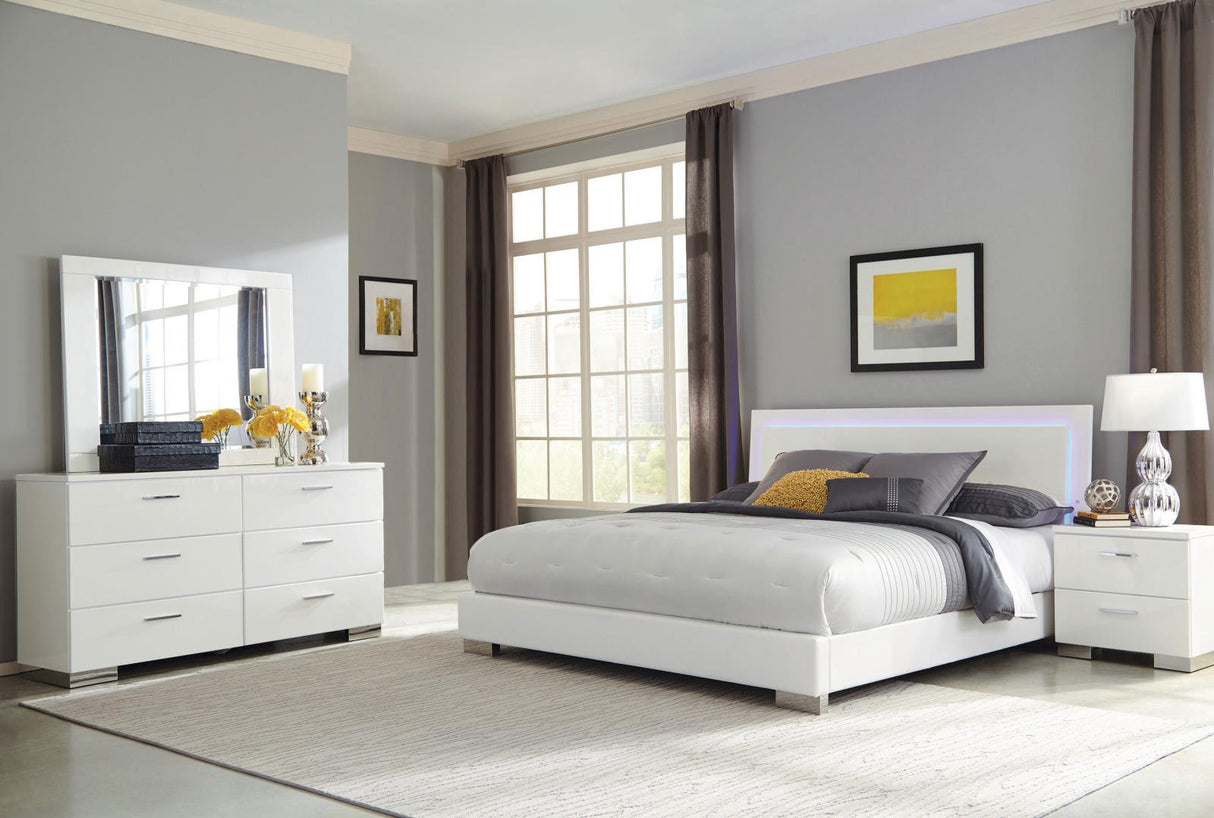 Felicity Glossy White 4-Piece Eastern King Bedroom Set with LED Light Headboard from Coaster - Luna Furniture