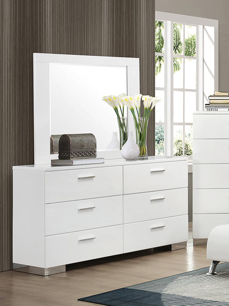 Felicity Glossy White Rectangle Dresser Mirror (Mirror Only) from Coaster - Luna Furniture