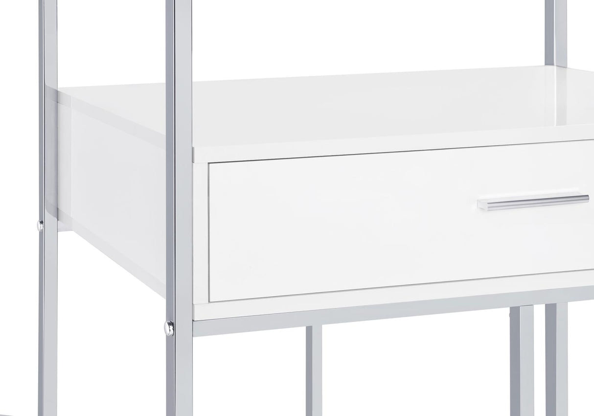 Figueroa White High Gloss and Chrome 5-Shelf Wine Cabinet with Storage Drawer from Coaster - Luna Furniture