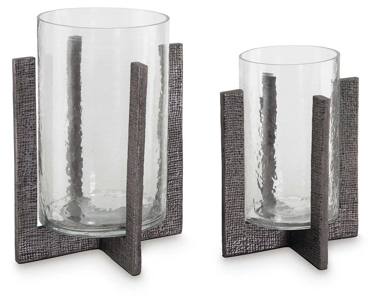 Garekton Clear/Pewter Finish Candle Holder from Ashley - Luna Furniture