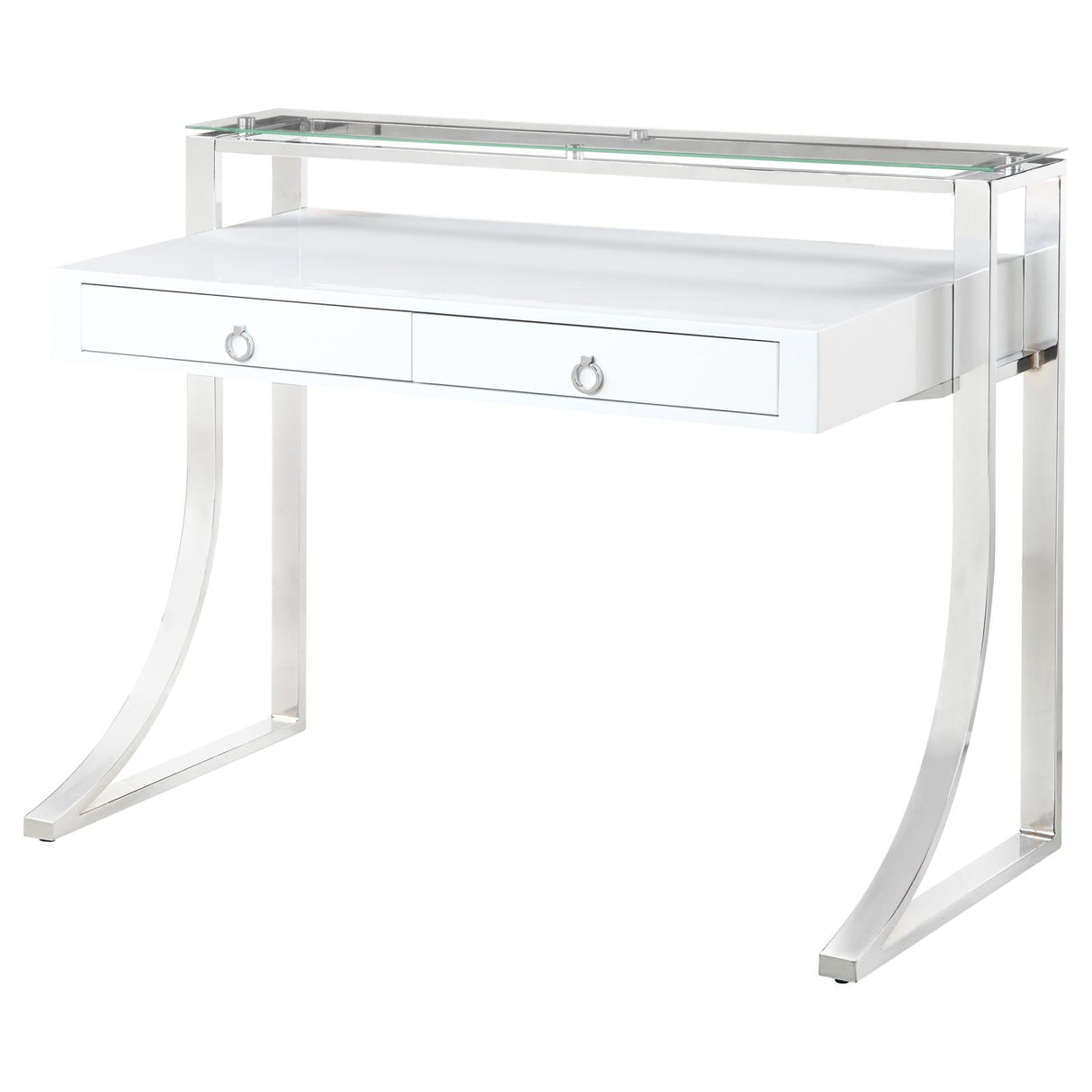 Gemma Glossy White and Chrome 2-Drawer Writing Desk from Coaster - Luna Furniture