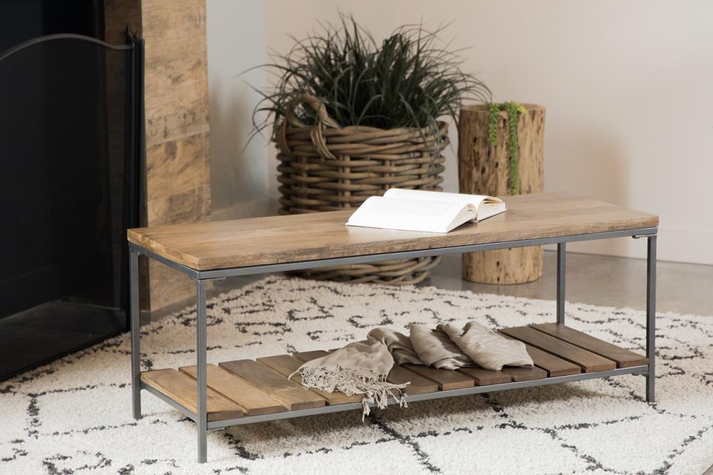 Gerbera Natural and Gunmetal Accent Bench with Slat Shelf from Coaster - Luna Furniture