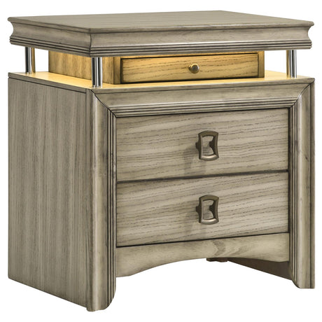 Giselle 3-drawer Nightstand Bedside Table with LED Rustic Beige - 224392 - Luna Furniture